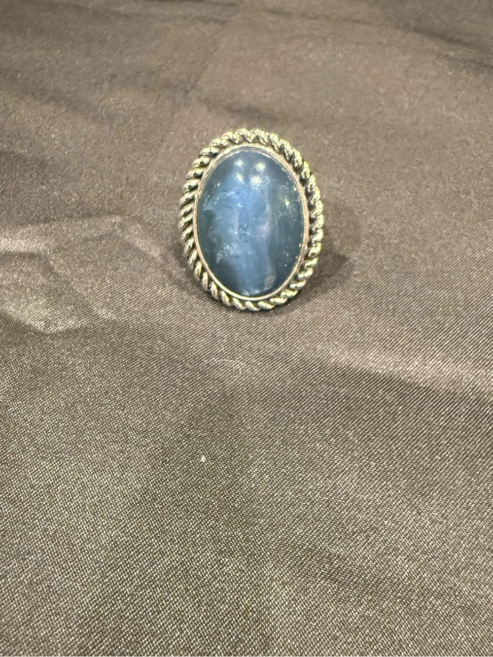 Vintage Sterling Silver Blue Statement Ring Large Oval Cabochon Boho
